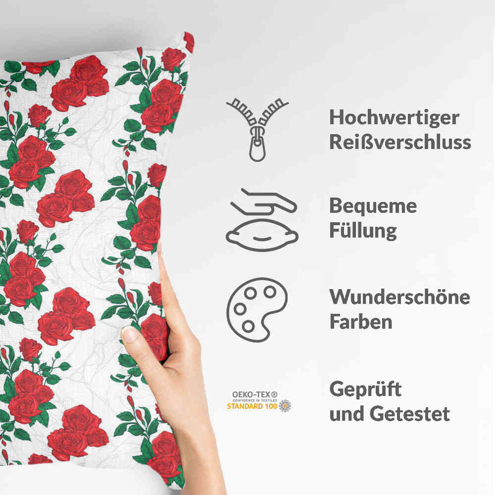 Cuscino sanitario bianco con cespuglio di rose