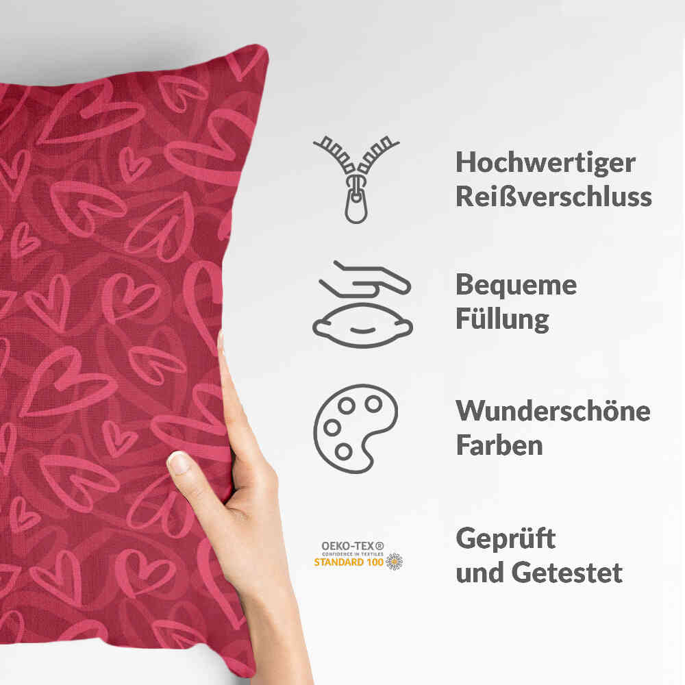 Cuscino sanitario rosso con motivo a cuore rosa
