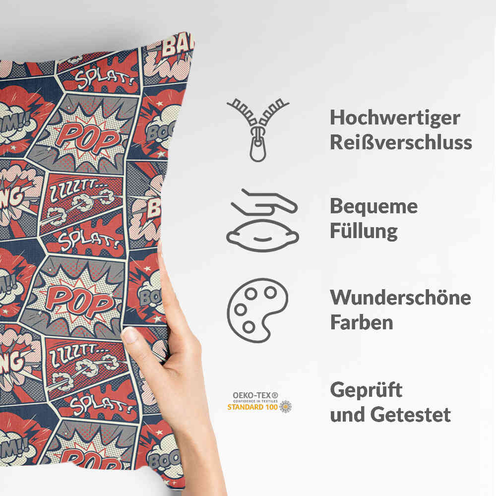 Cuscino salute rosso con fumetto