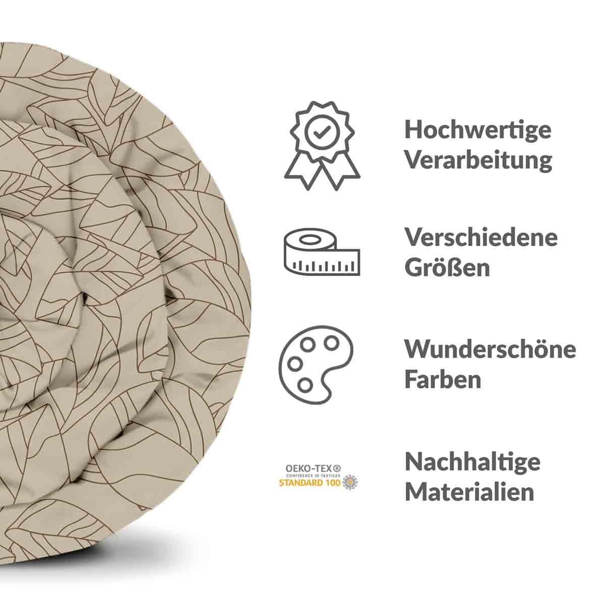 Coperta terapeutica originale - Rivestimento in cotone beige con motivo a foglia nero