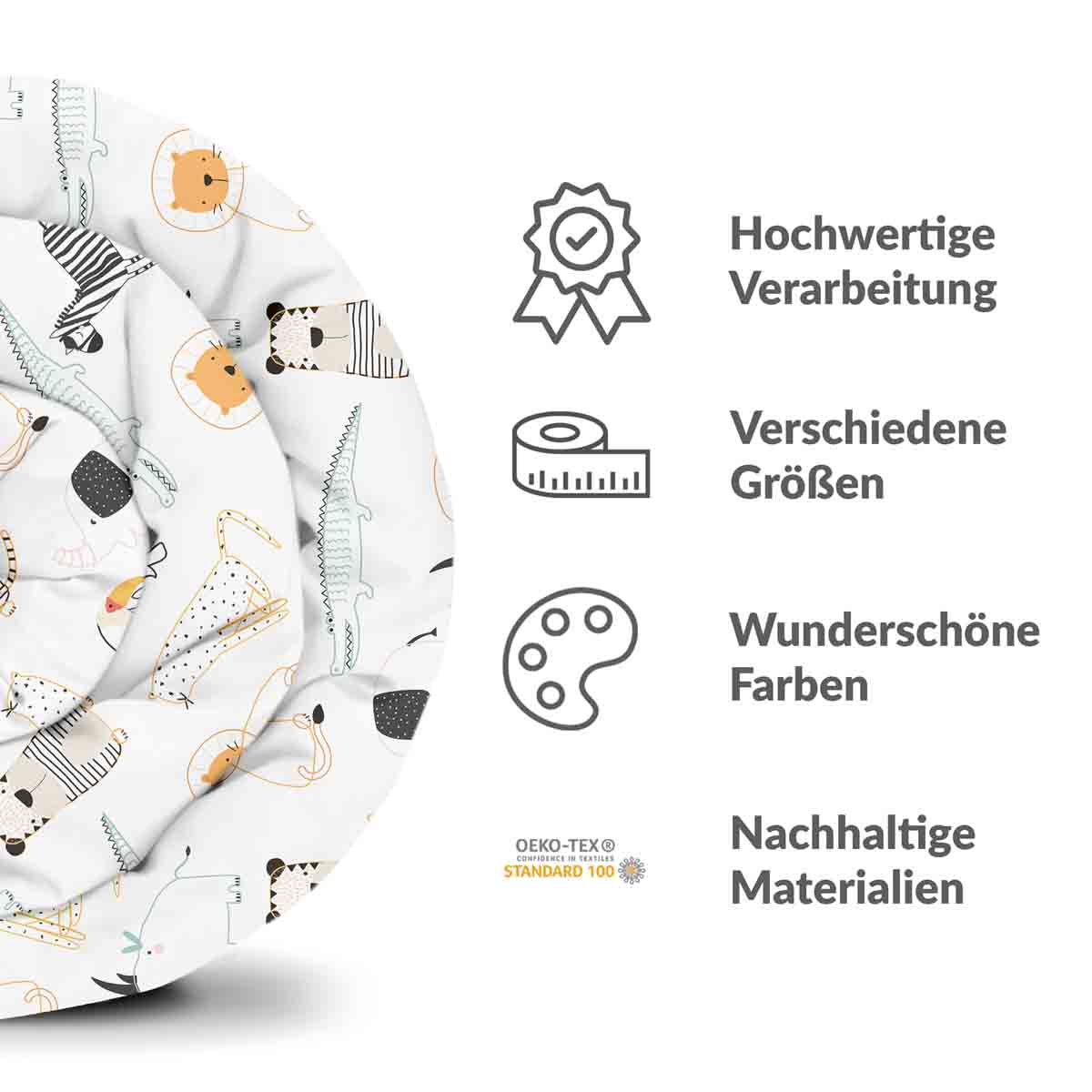 Set di biancheria da letto con coperte terapeutiche bianche con animali dello zoo