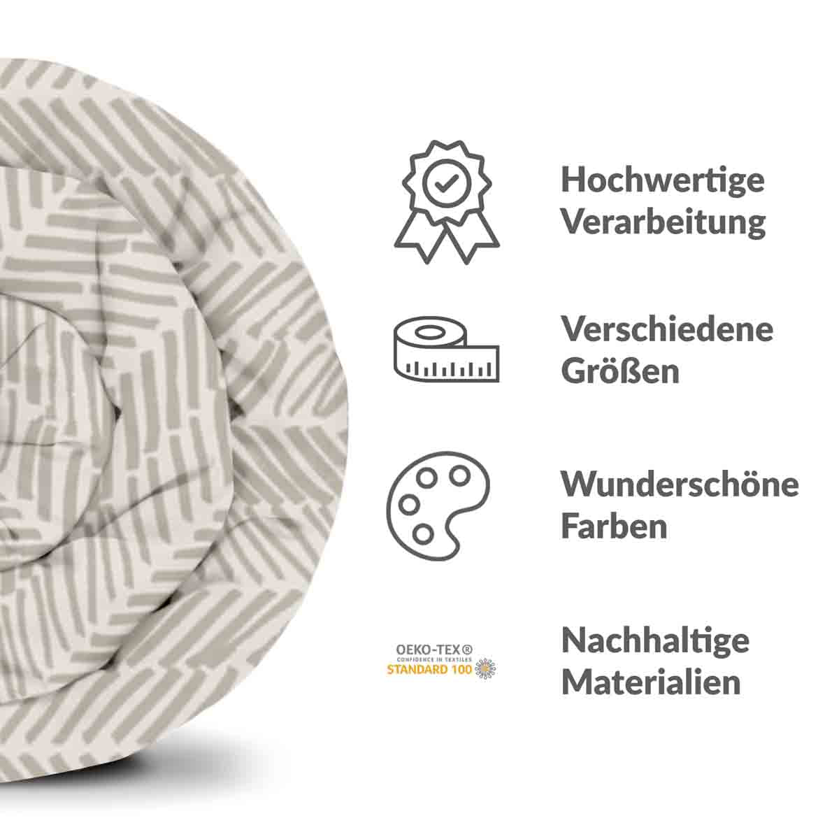 Set di biancheria da letto beige con coperte terapeutiche a righe