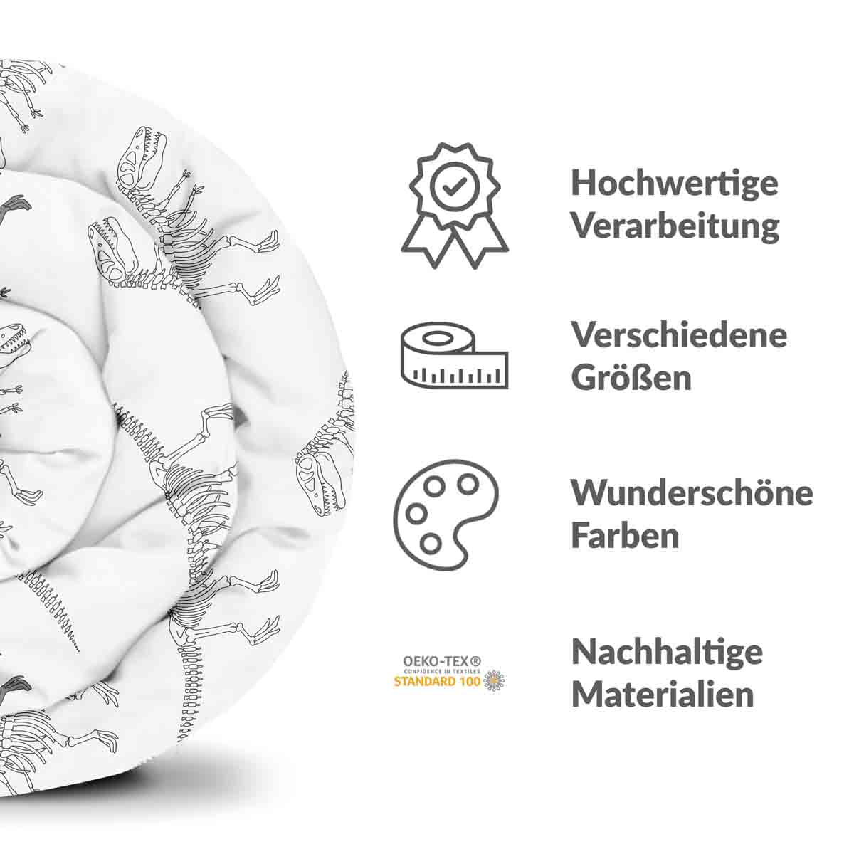 Coperta terapeutica originale - Rivestimento in cotone bianco con scheletro di dinosauro