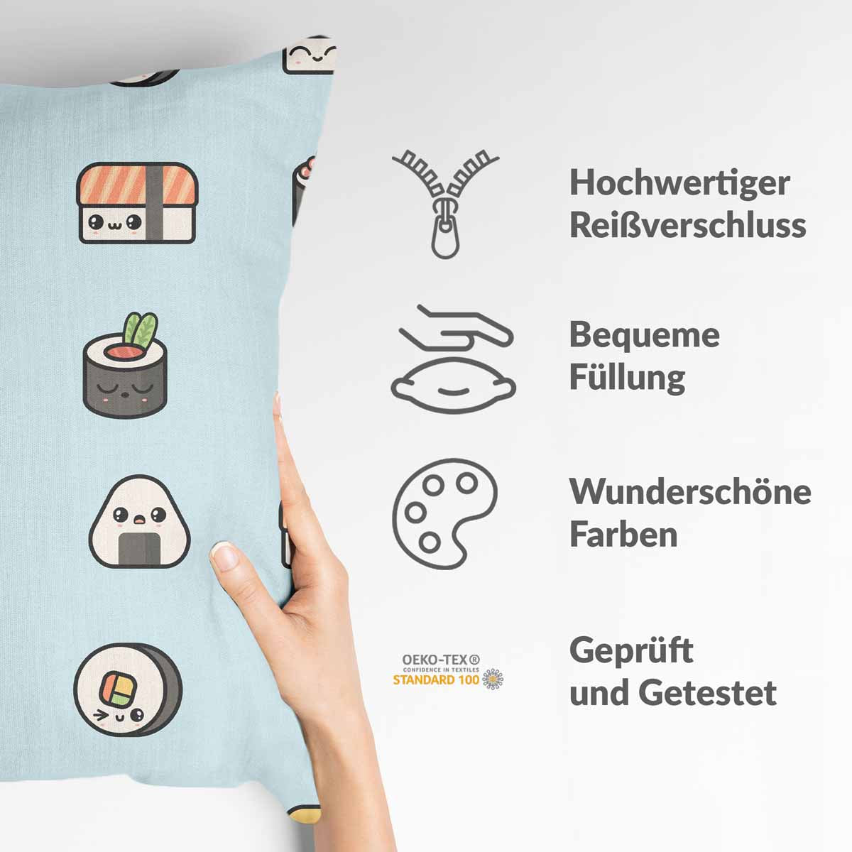 Cuscino sanitario azzurro chiaro con sushi