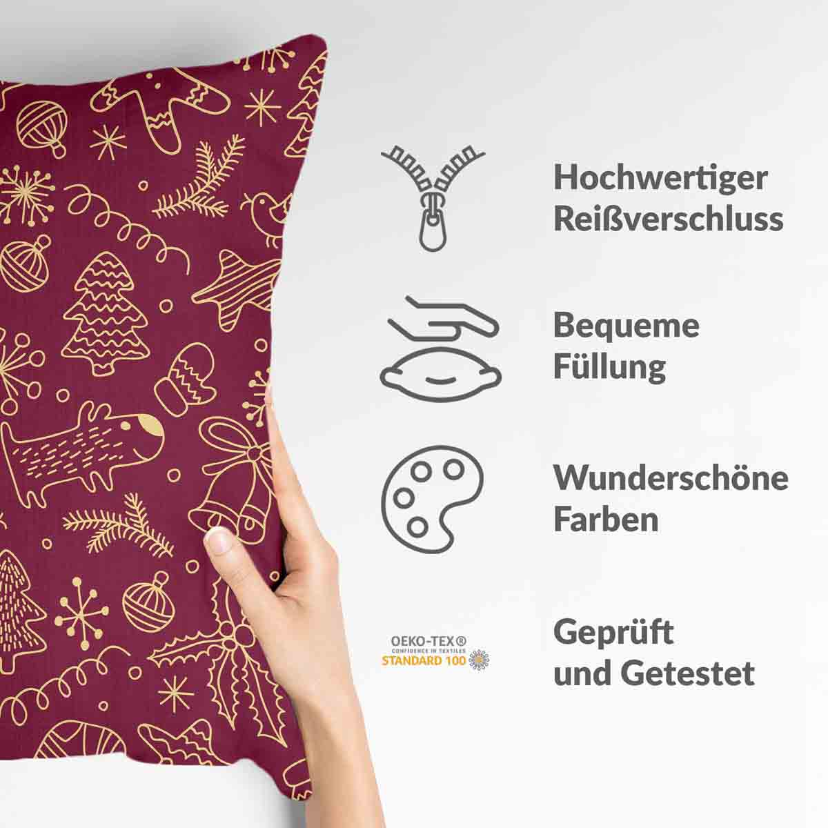 Cuscino salute rosso con divertenti motivi natalizi