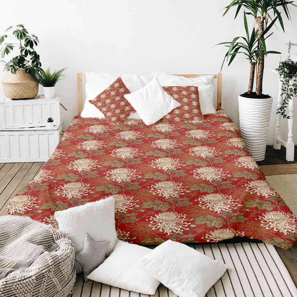 Set di biancheria da letto con coperta terapeutica Rosso grande fiore
