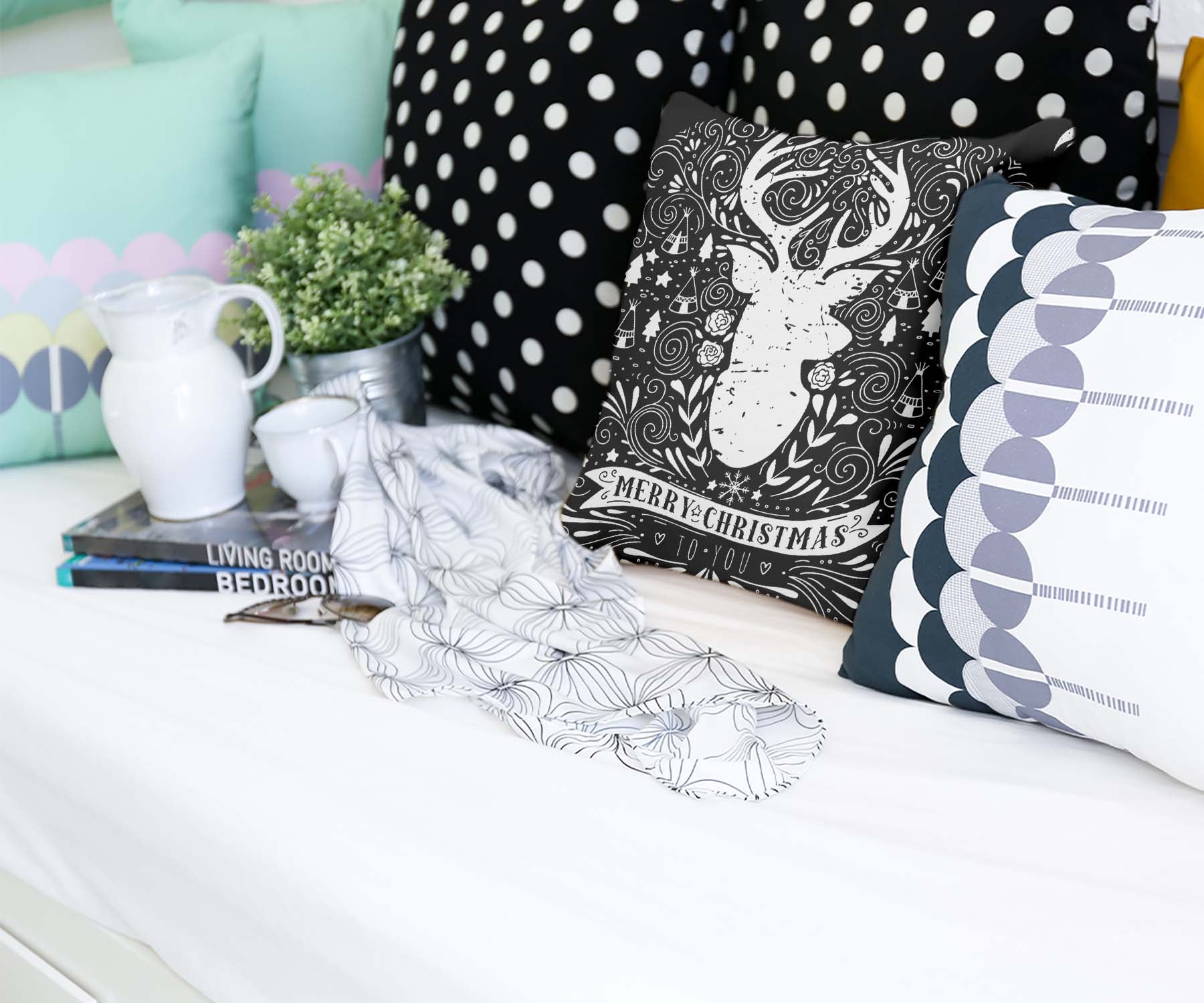 Cuscino salute nero Buon Natale