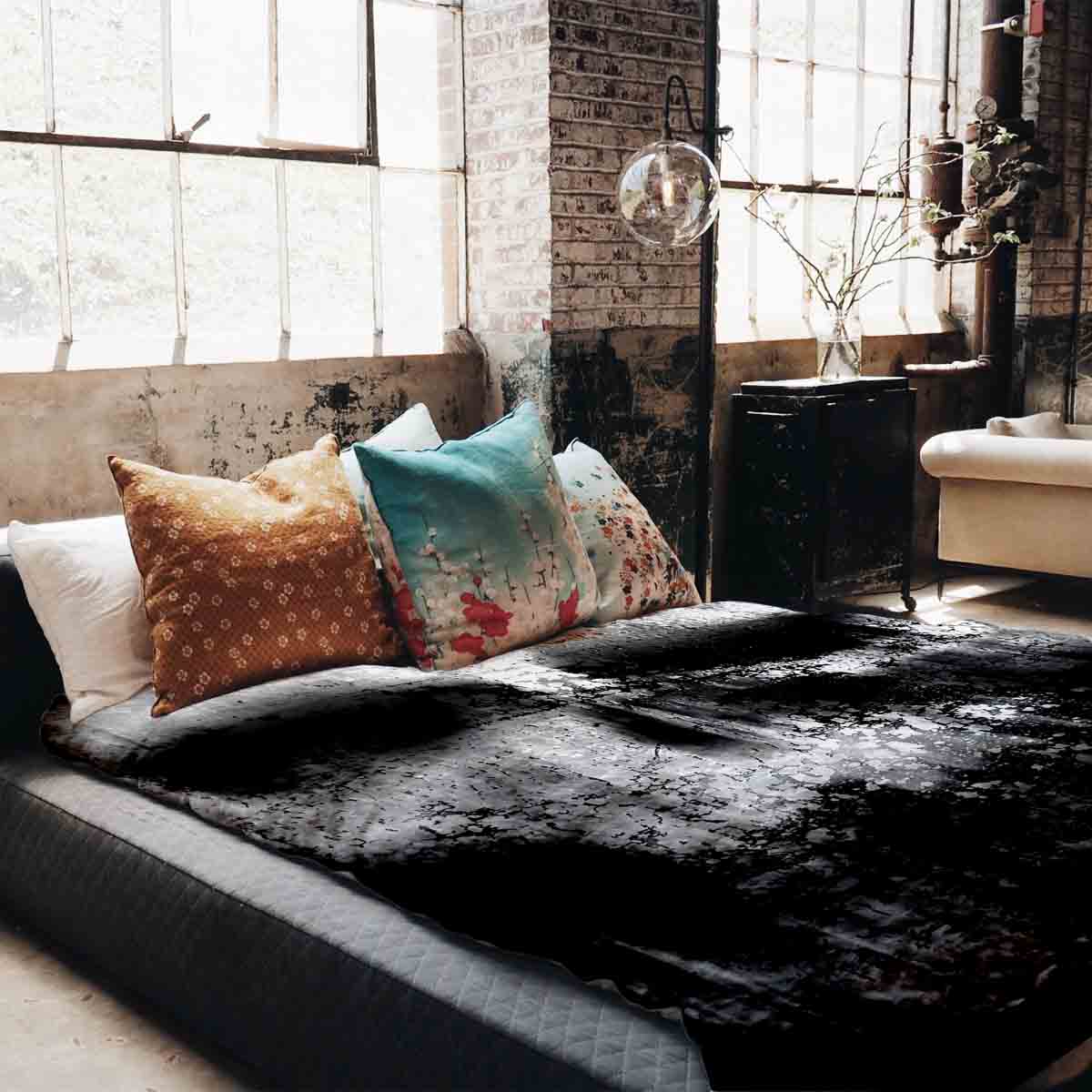 Set di biancheria da letto con coperta terapeutica nera con motivo mélange