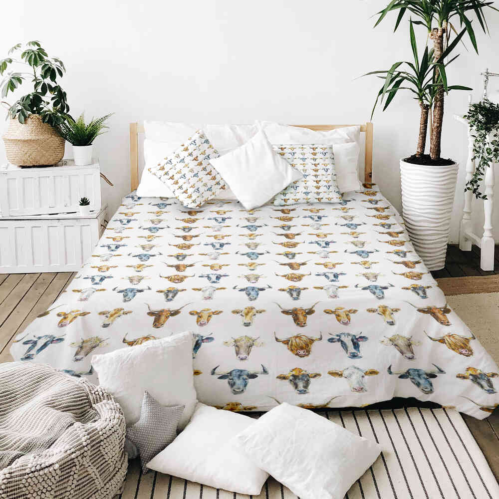 Set di biancheria da letto con coperte terapeutiche bianco con teste di toro