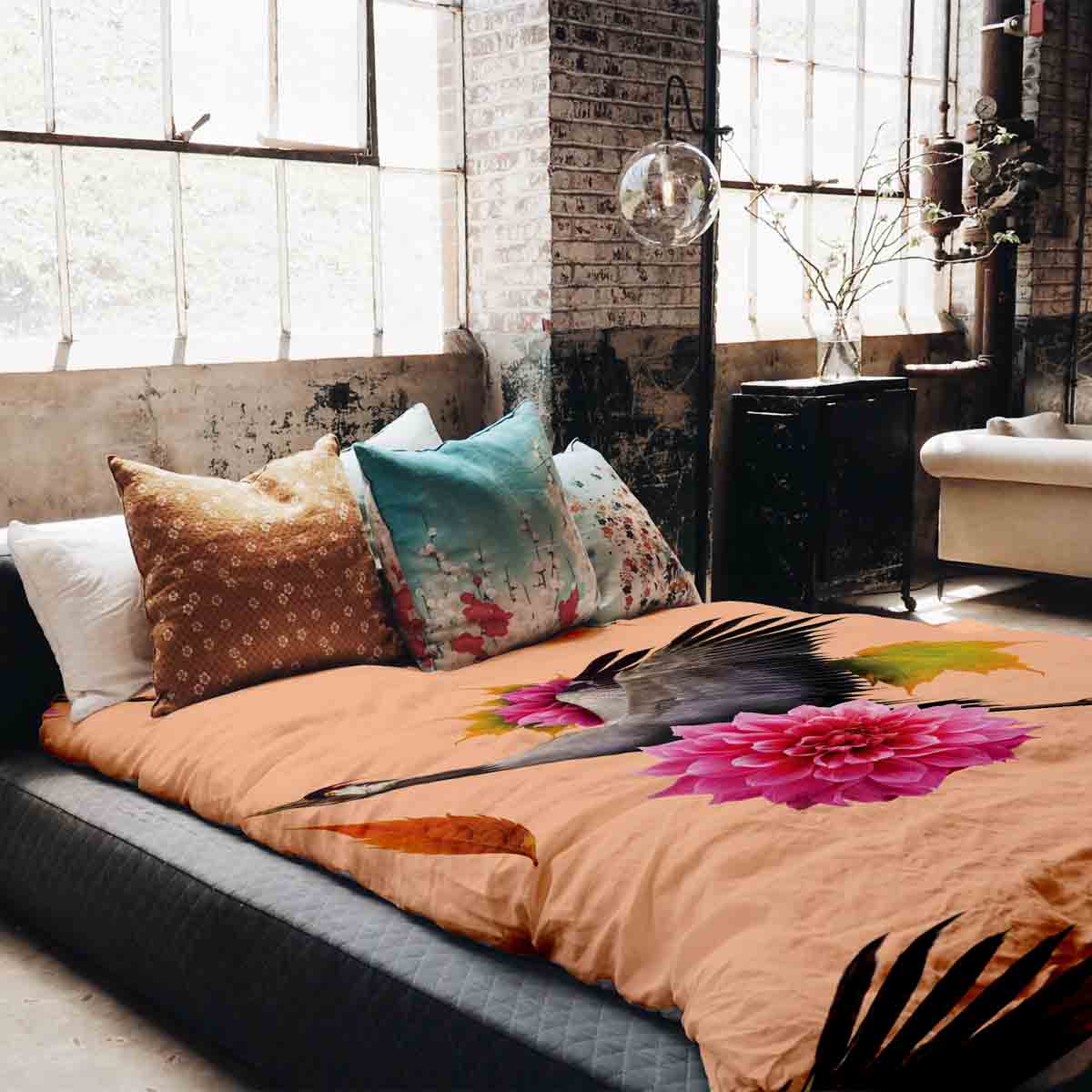 Set di biancheria da letto con coperta terapeutica arancione con gru