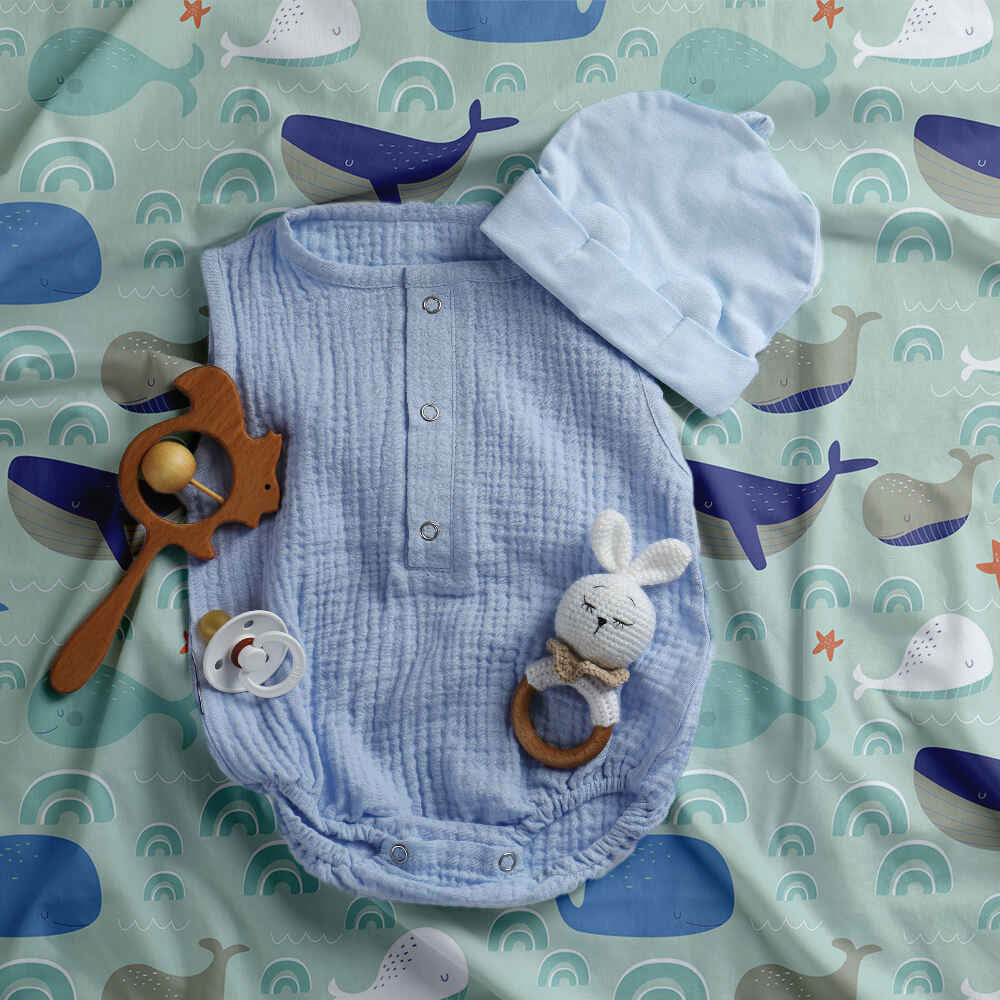 Coperta terapeutica originale - Rivestimento in cotone verde con balene