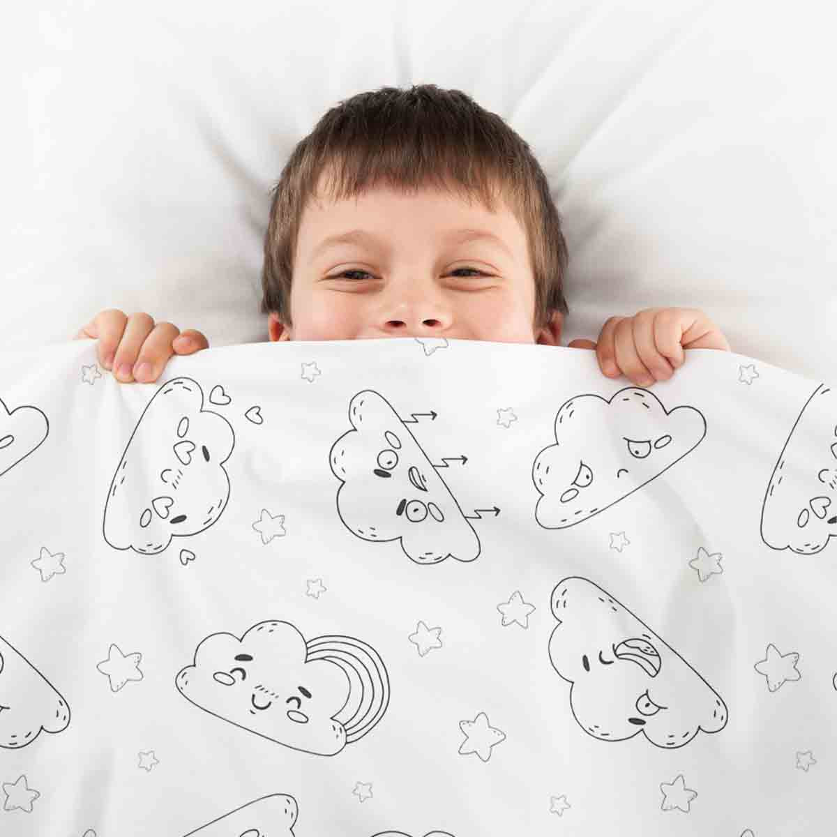 Coperta terapeutica originale - Rivestimento in cotone bianco con divertenti nuvole