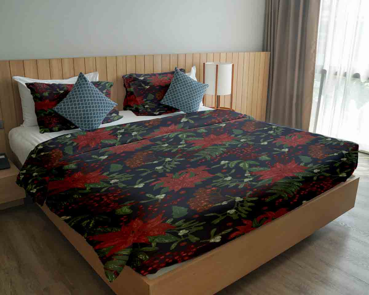 Set di biancheria da letto con coperta terapeutica e stella di Natale rossa