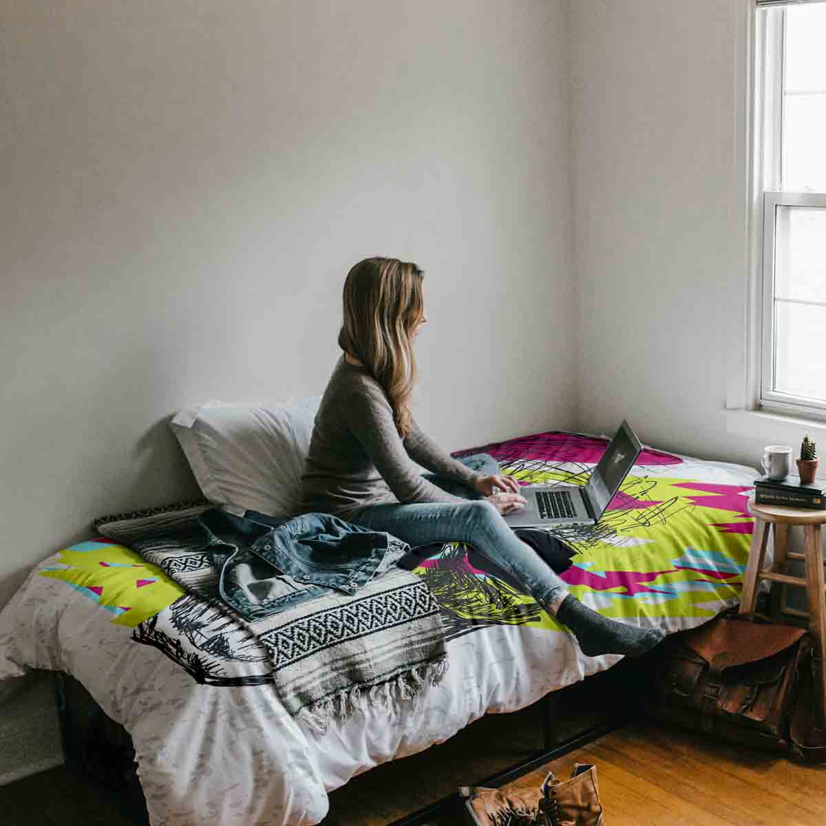 Set di biancheria da letto con coperta terapeutica teschio colorato