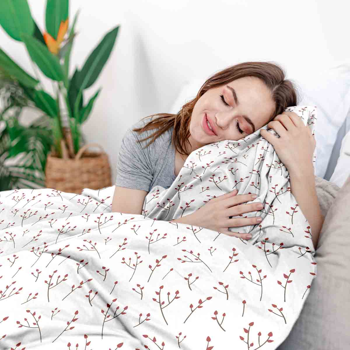 Coperta terapeutica originale - Rivestimento in cotone bianco con delicate rose