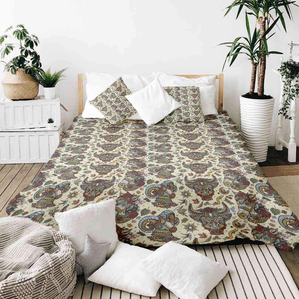 Set di biancheria da letto con coperte terapeutiche e teste di animali colorate