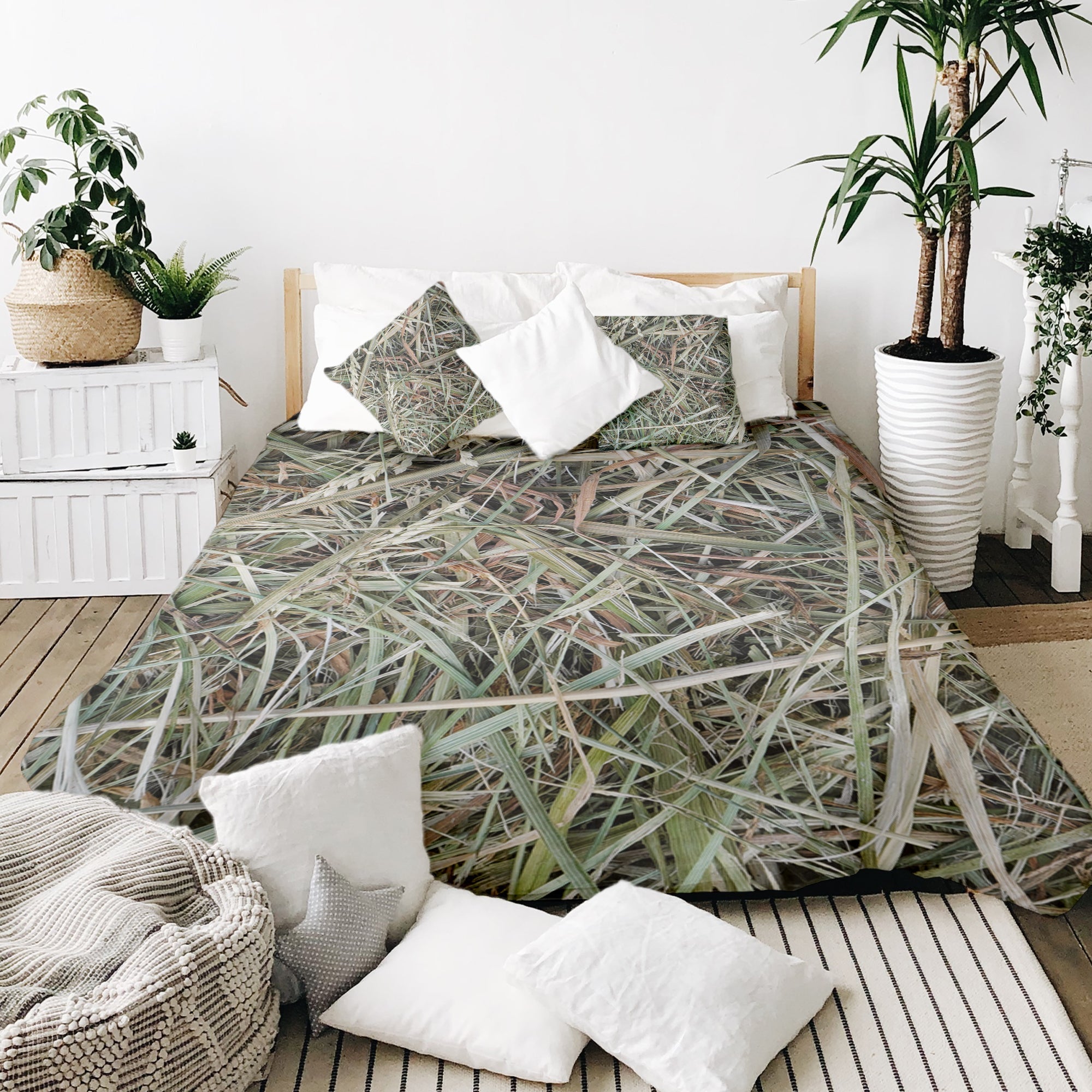 Set di biancheria da letto con coperta terapeutica bianca con paglia