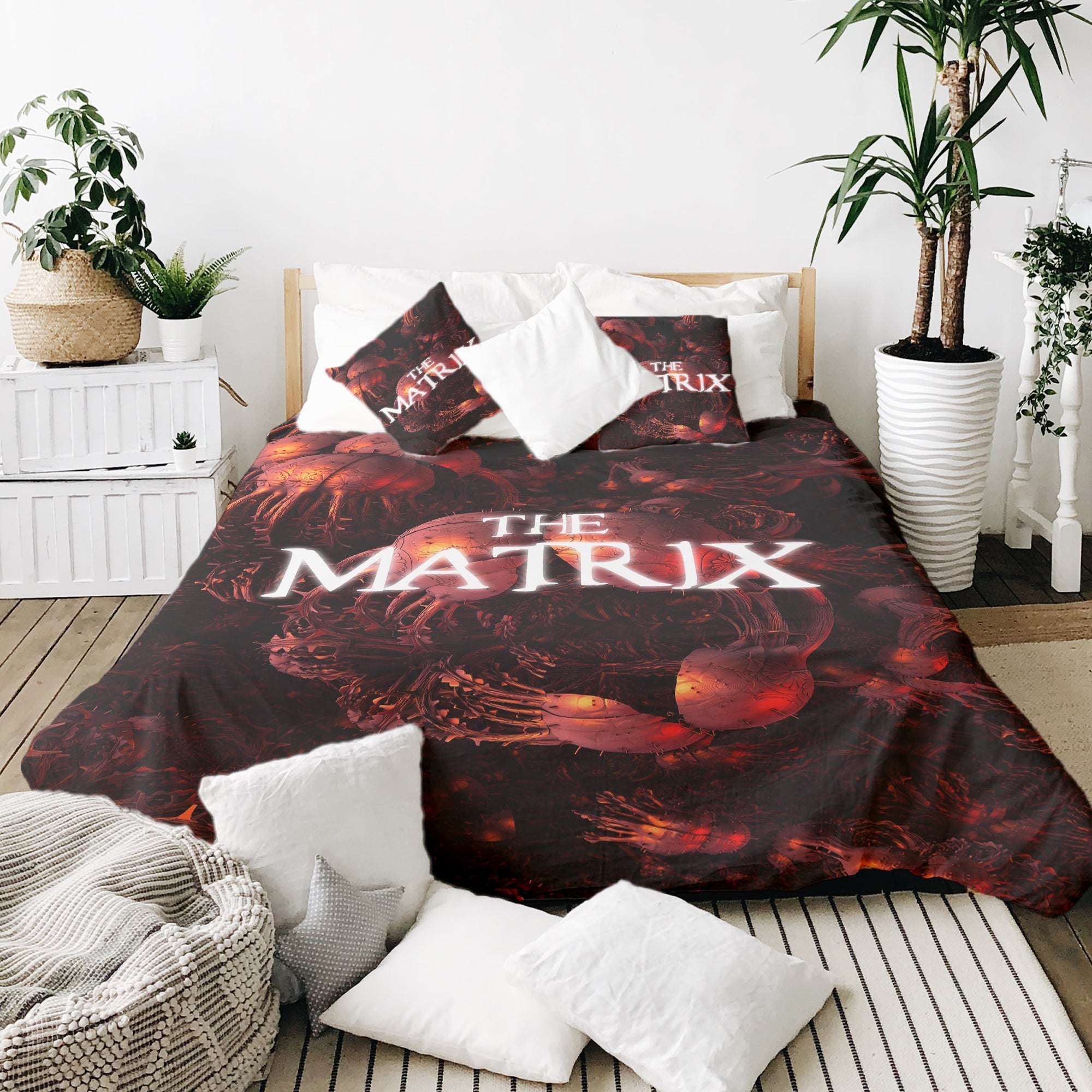 Set di biancheria da letto con coperta terapeutica rosso scritta The Matrix