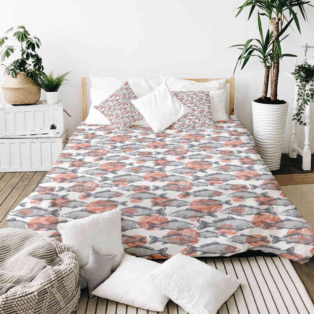 Set di biancheria da letto con coperte terapeutiche pesci grigi