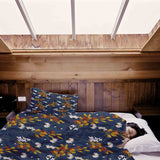 Set di biancheria da letto con coperta terapeutica blu con mazzo di fiori