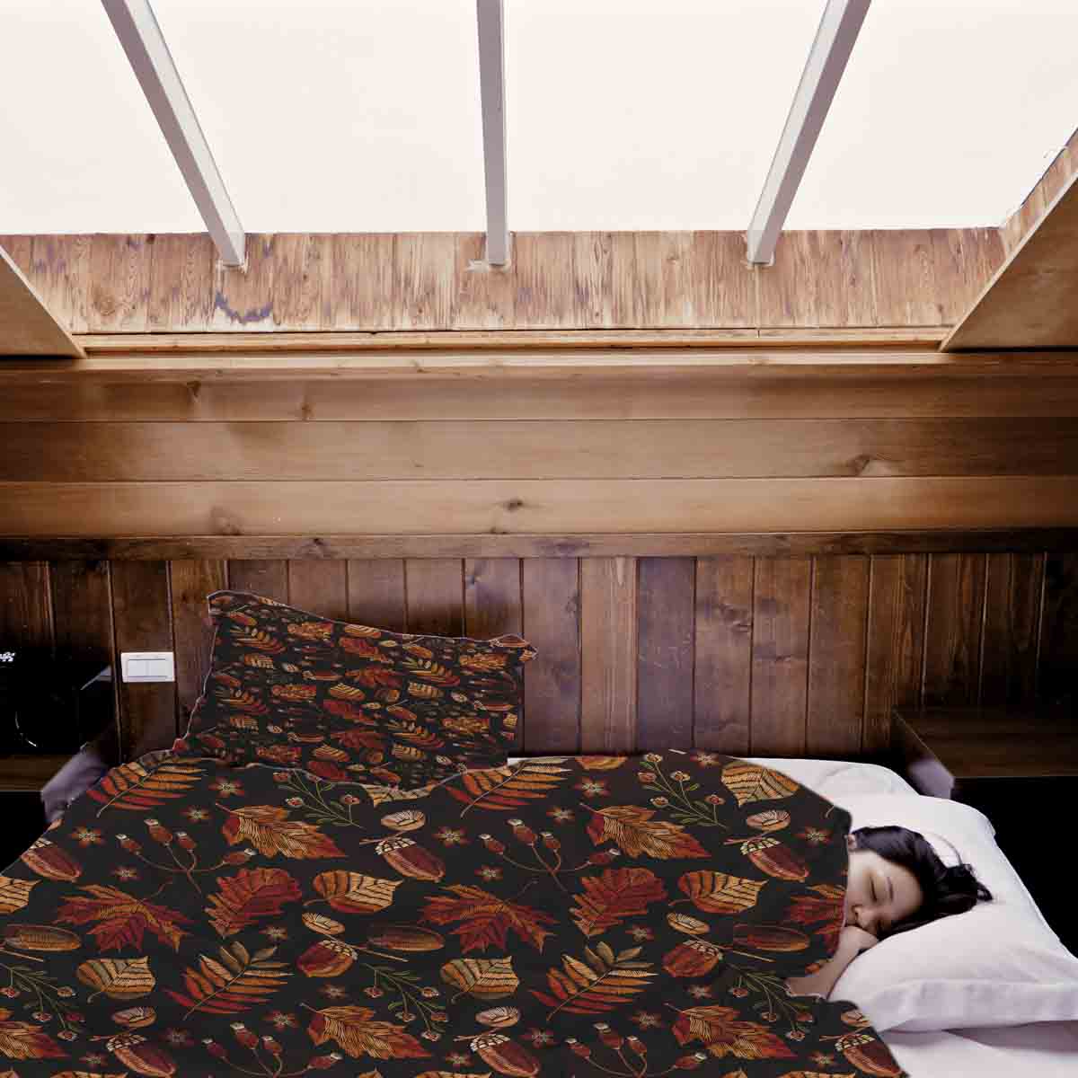 Set di biancheria da letto con coperte terapeutiche foglie autunnali marroni
