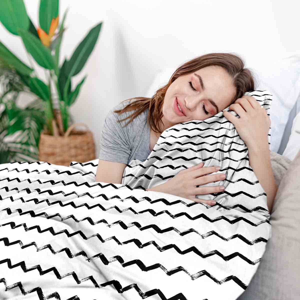 Set di biancheria da letto con coperta terapeutica bianca a zigzag