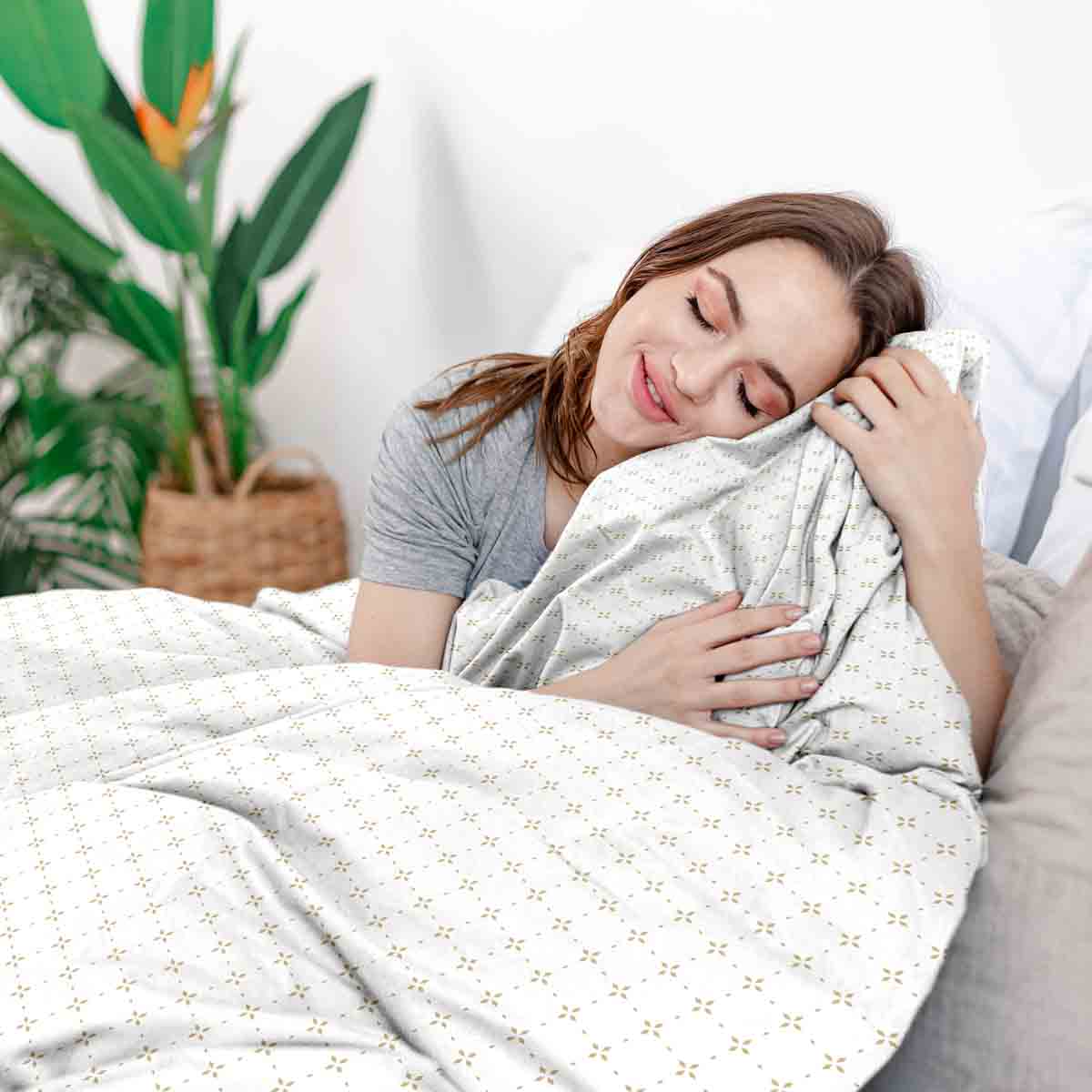 Coperta terapeutica originale - Rivestimento in cotone bianco con motivo floreale