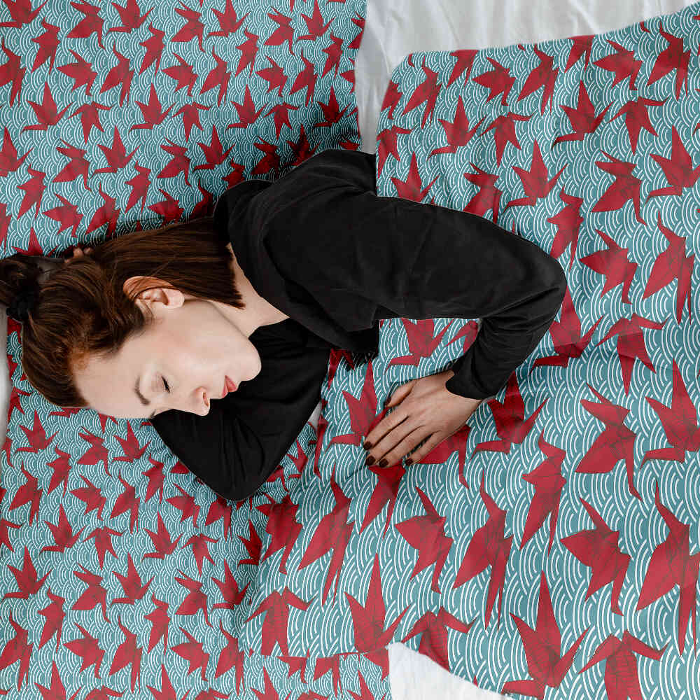 Set di biancheria da letto con coperta terapeutica rosso origami