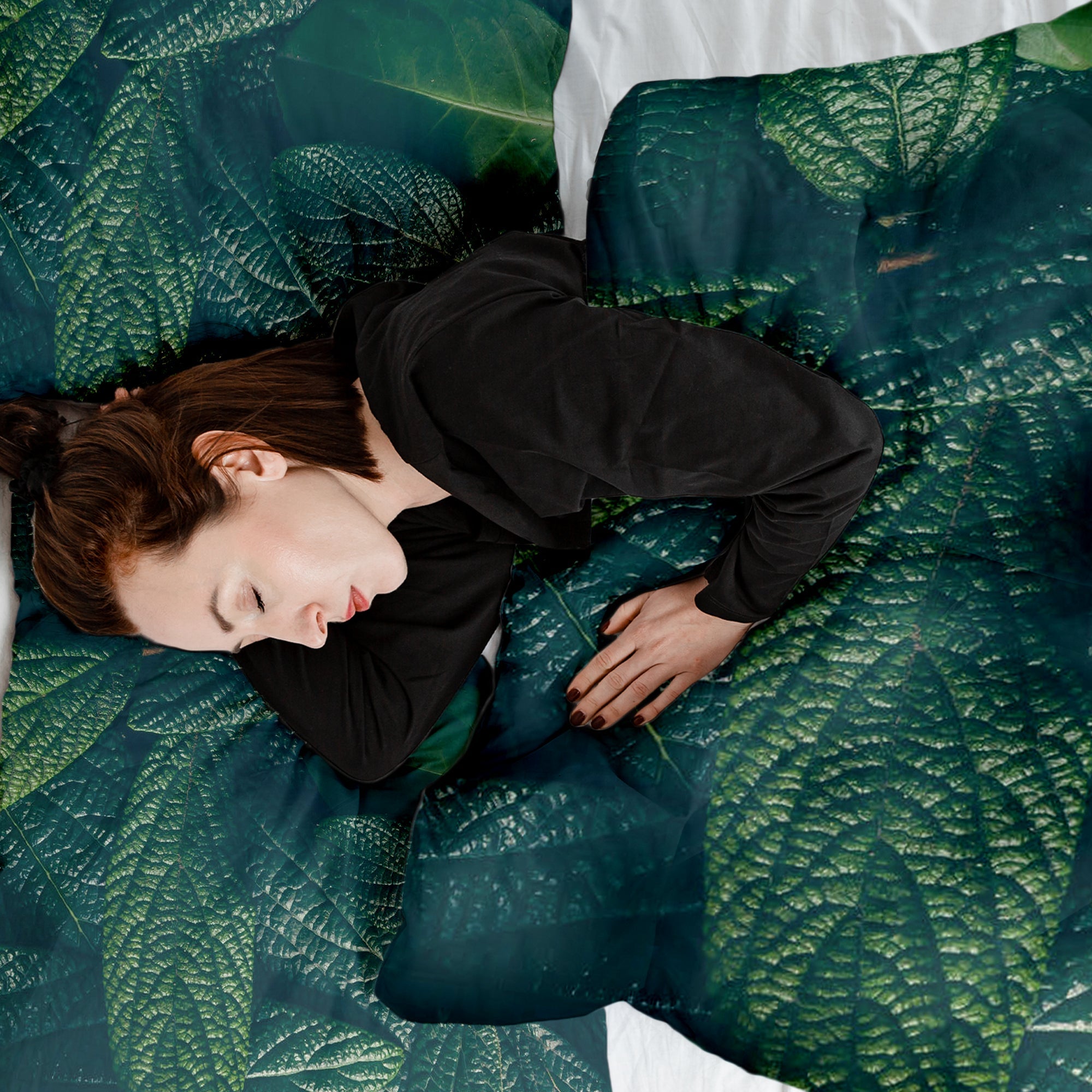 Set di biancheria da letto con coperte terapeutiche Foglie verdi