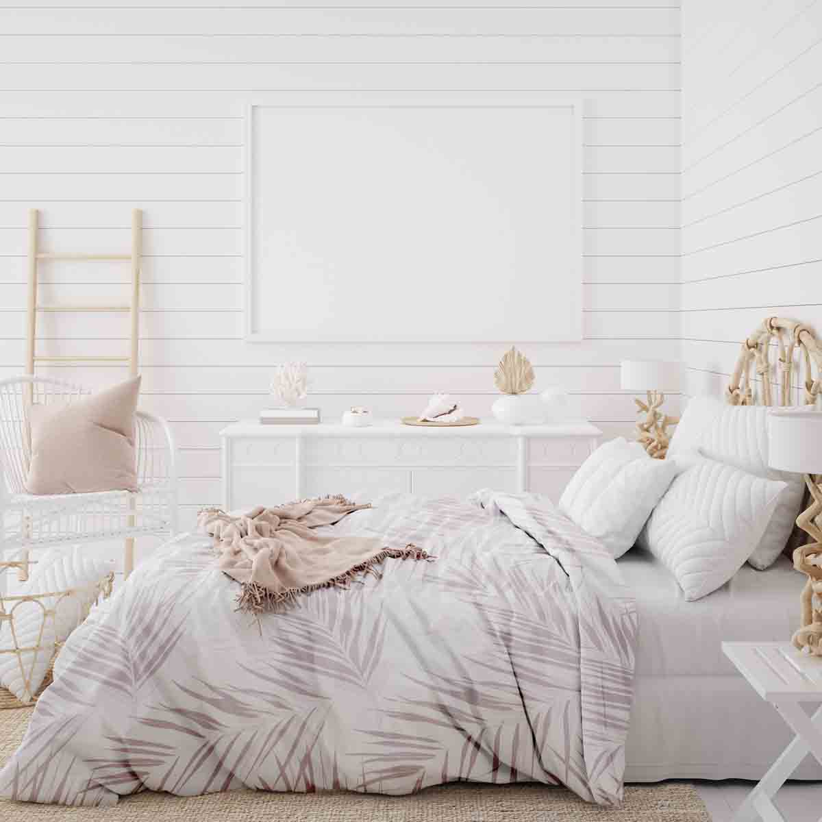 Set di biancheria da letto con coperte terapeutiche bianco con foglie viola