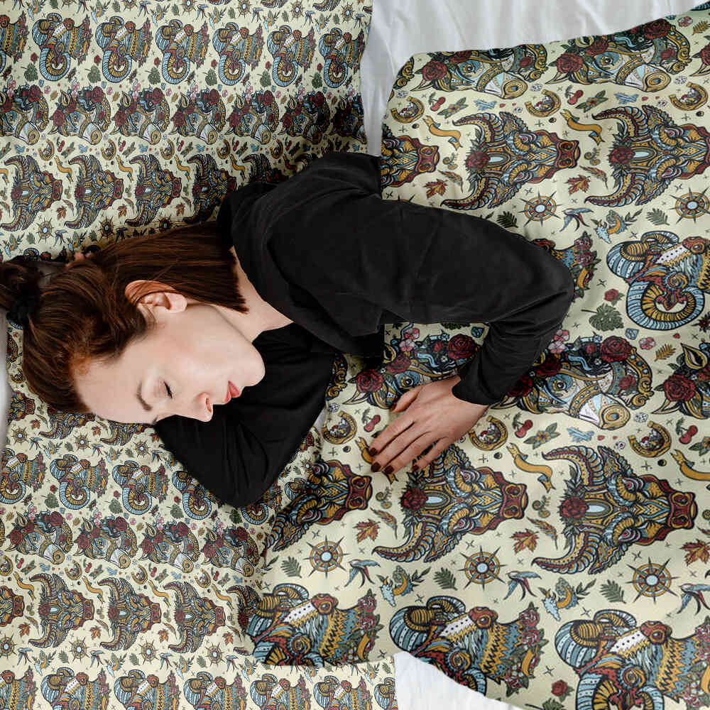 Set di biancheria da letto con coperte terapeutiche e teste di animali colorate