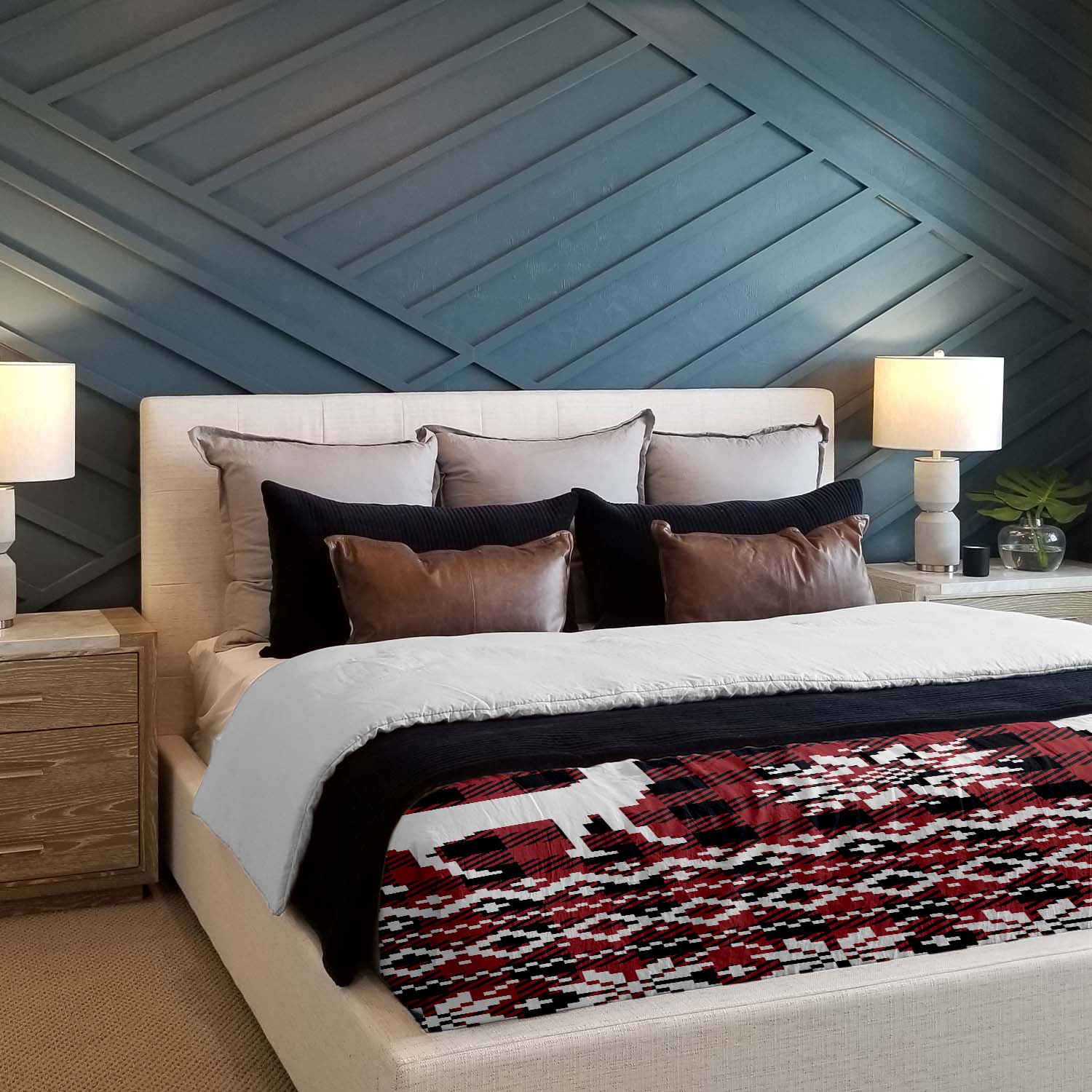 Set di biancheria da letto con coperta terapeutica a quadri con renna