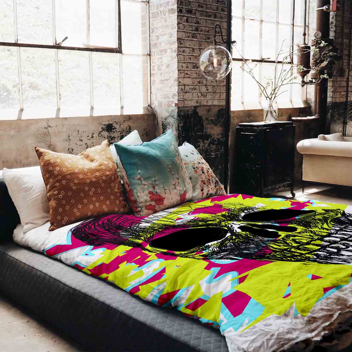 Set di biancheria da letto con coperta terapeutica teschio colorato