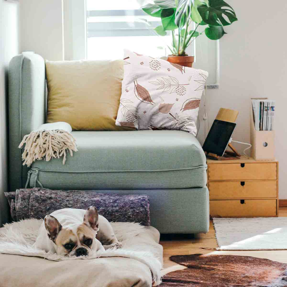 Cuscino salute rosa con foglie