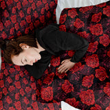 Coperta terapeutica originale - Rivestimento in cotone nero con rose rosse