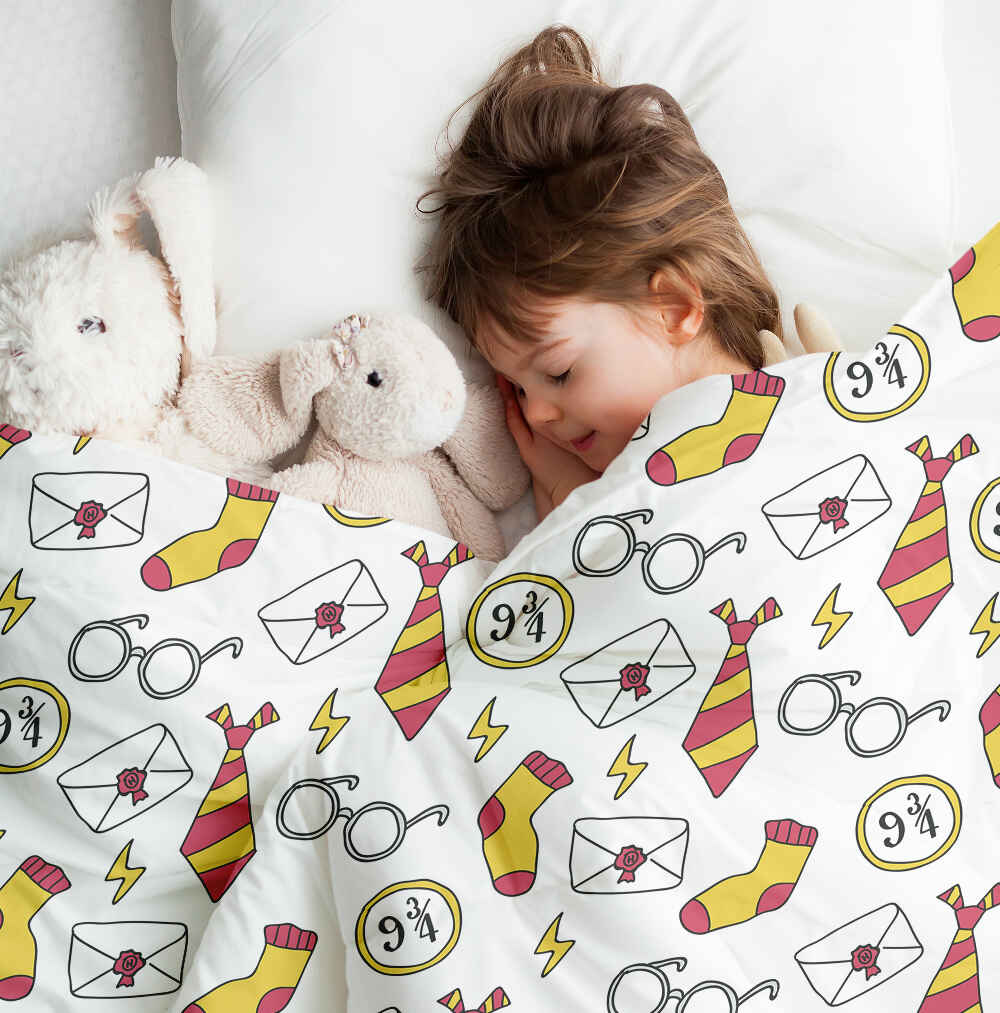 Set di biancheria da letto con coperta terapeutica bianca scuola di magia