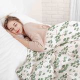 Set di biancheria da letto con coperte terapeutiche bianco con rami di eucalipto