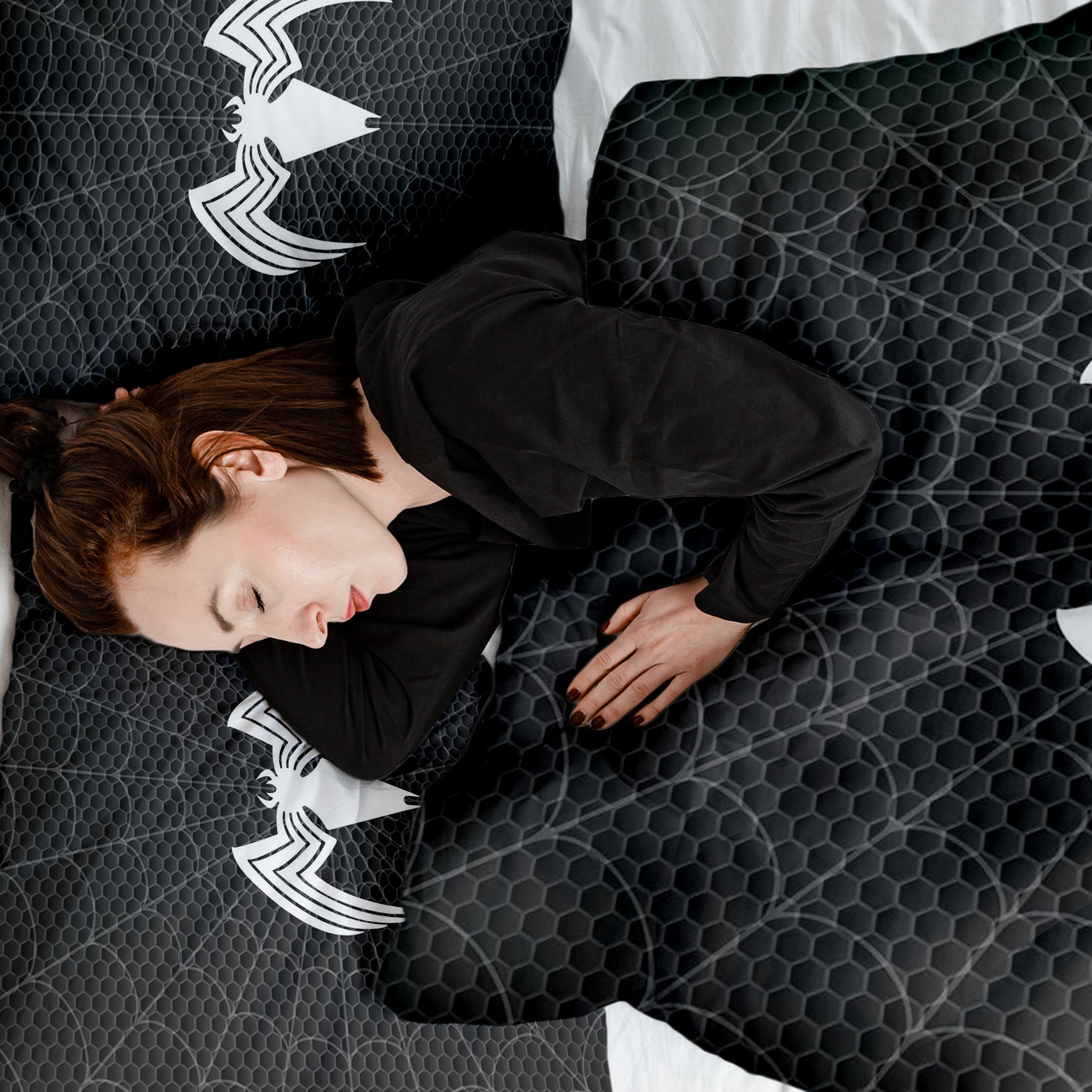 Set di biancheria da letto con coperta terapeutica nera con ragno