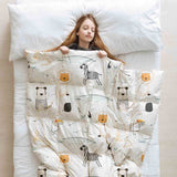 Set di biancheria da letto con coperte terapeutiche bianco con animali dello zoo