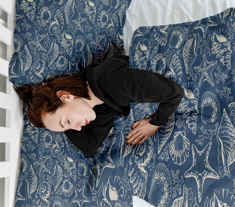 Set di biancheria da letto con coperte terapeutiche blu con conchiglie