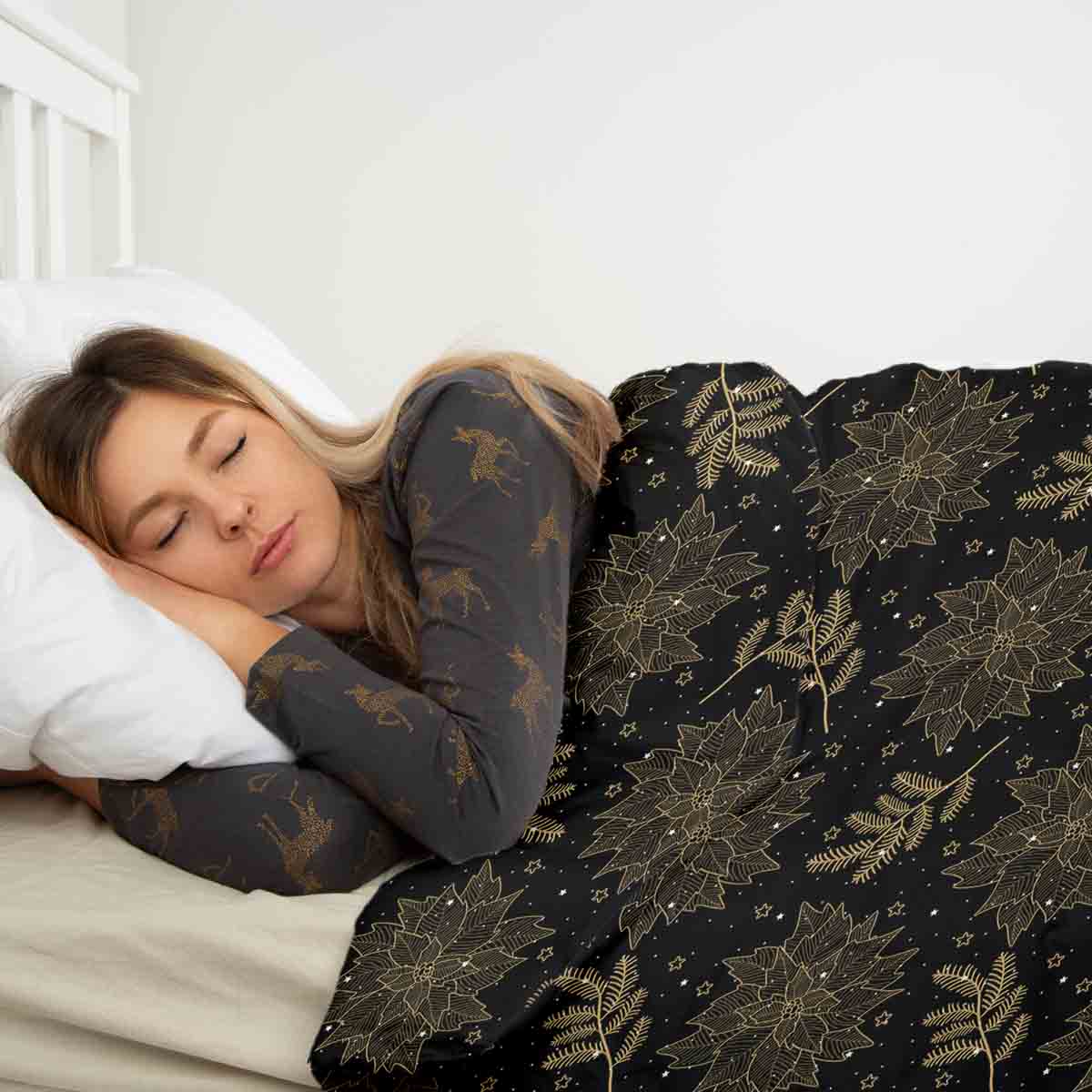 Set di biancheria da letto con coperta terapeutica nero stella di Natale