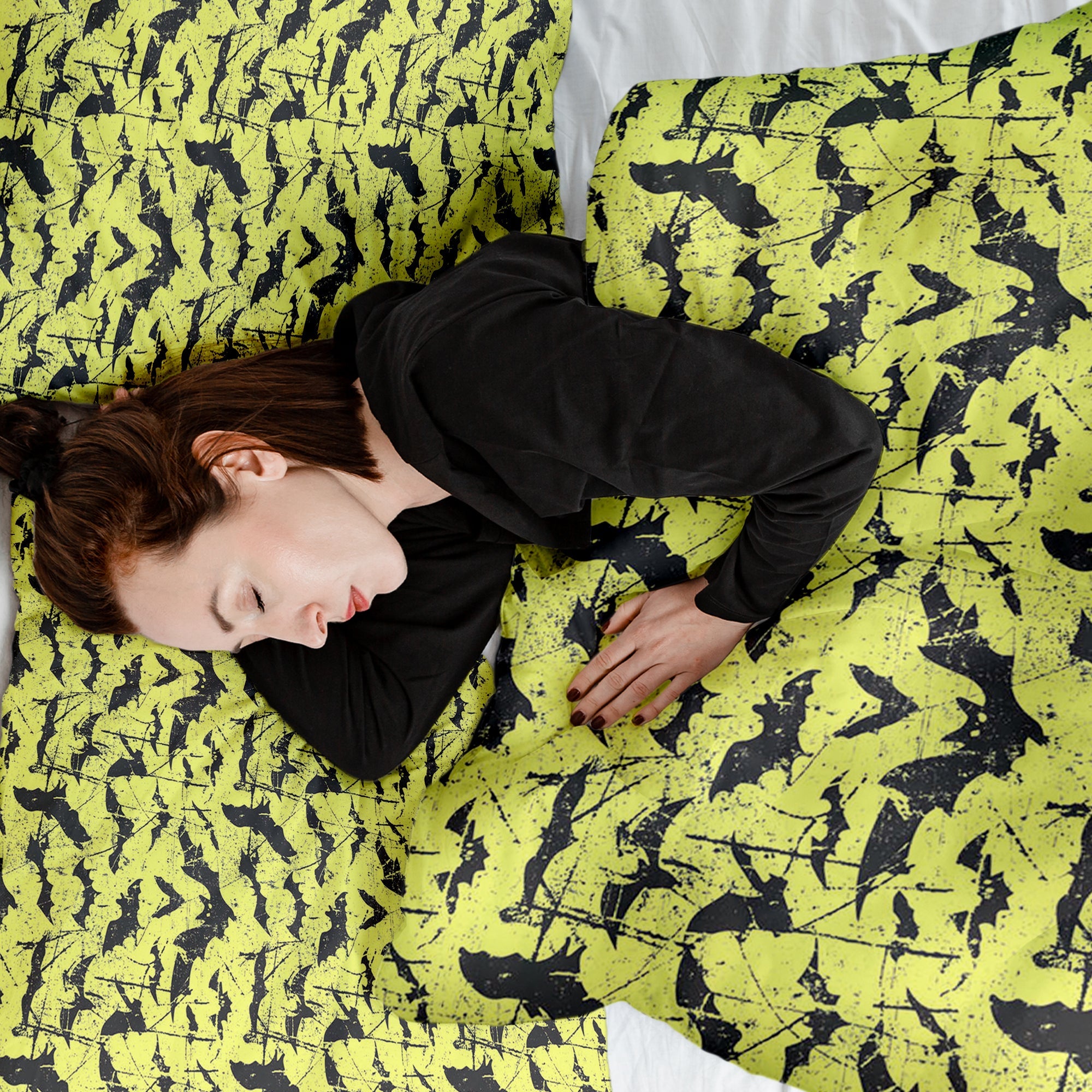 Set di biancheria da letto con coperta terapeutica gialla pipistrello