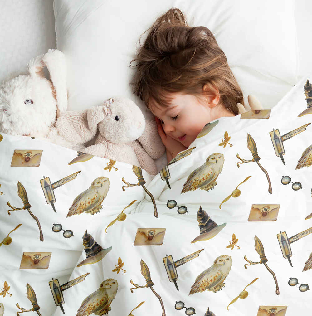 Set di biancheria da letto con coperte terapeutiche bianco con gufi