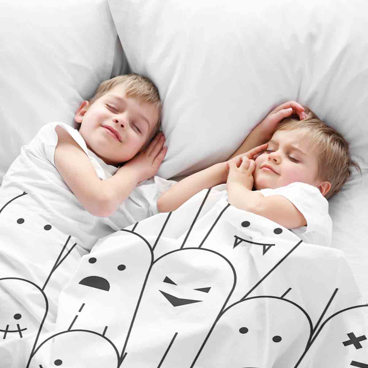 Set di biancheria da letto con coperte terapeutiche bianche con fantasmi divertenti