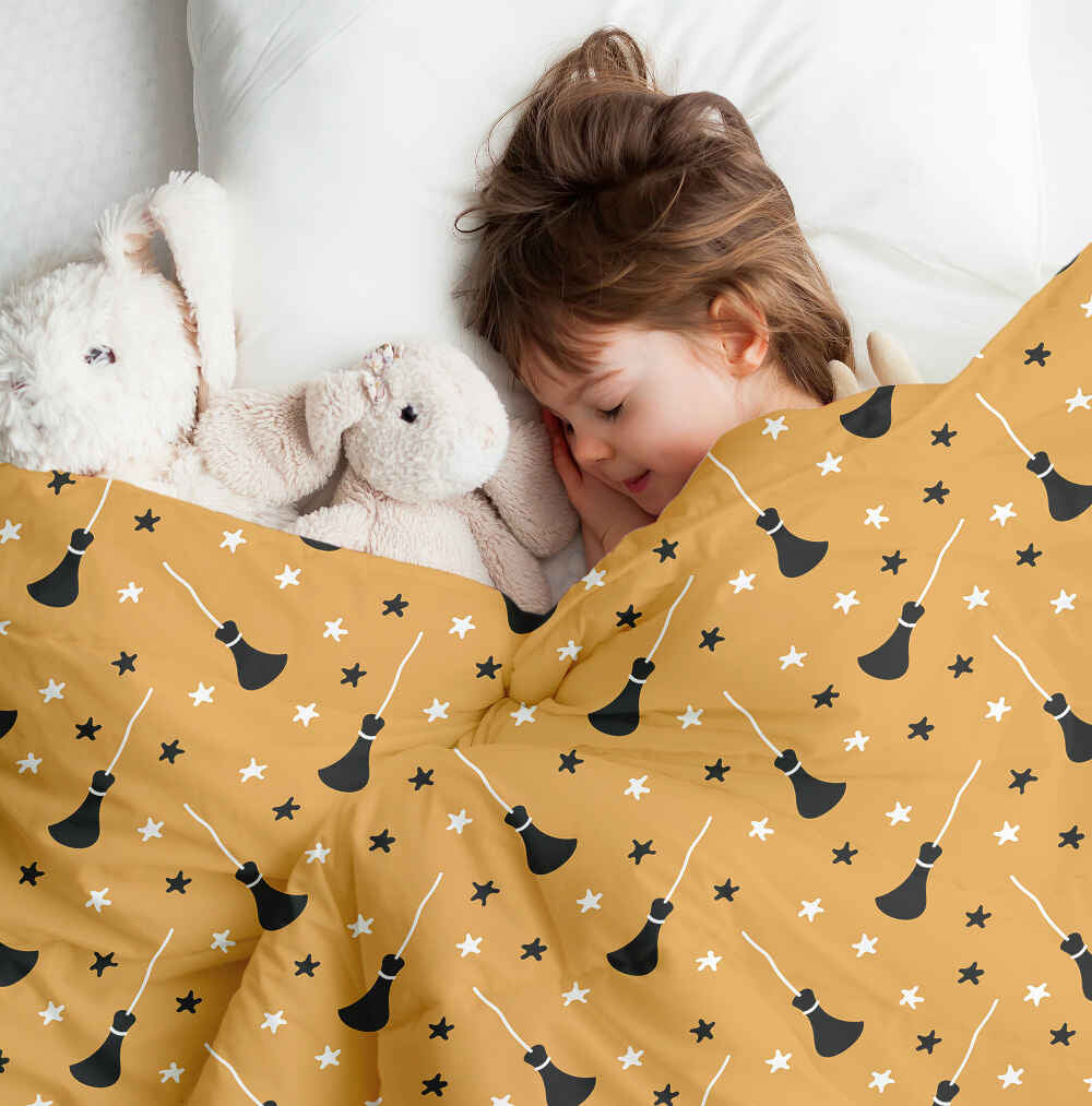 Set di biancheria da letto con coperta terapeutica arancione con scopa di Potter