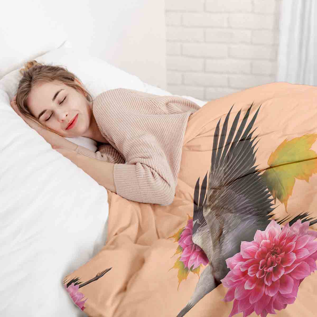 Set di biancheria da letto con coperta terapeutica arancione con gru