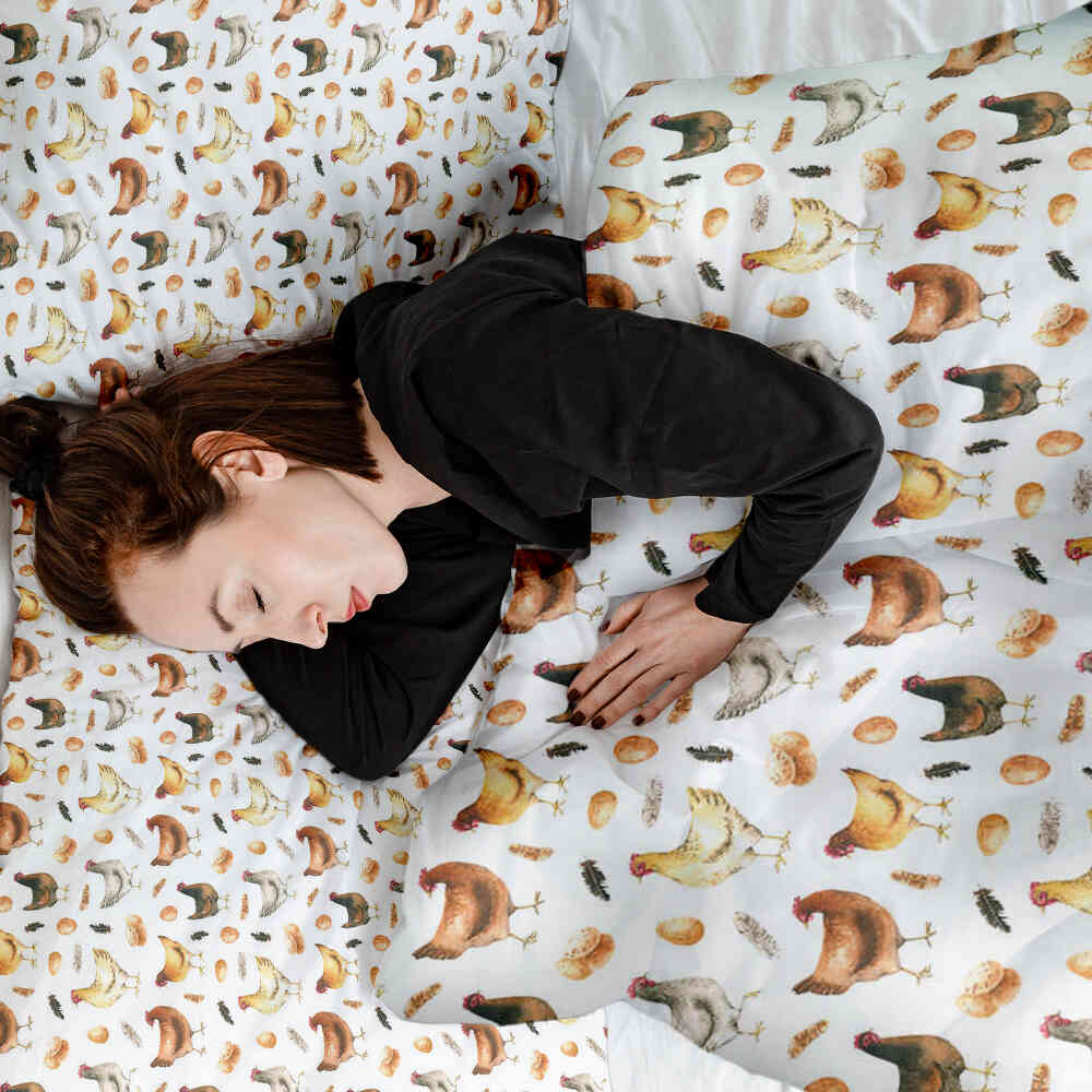 Set di biancheria da letto con coperte terapeutiche bianco con galline