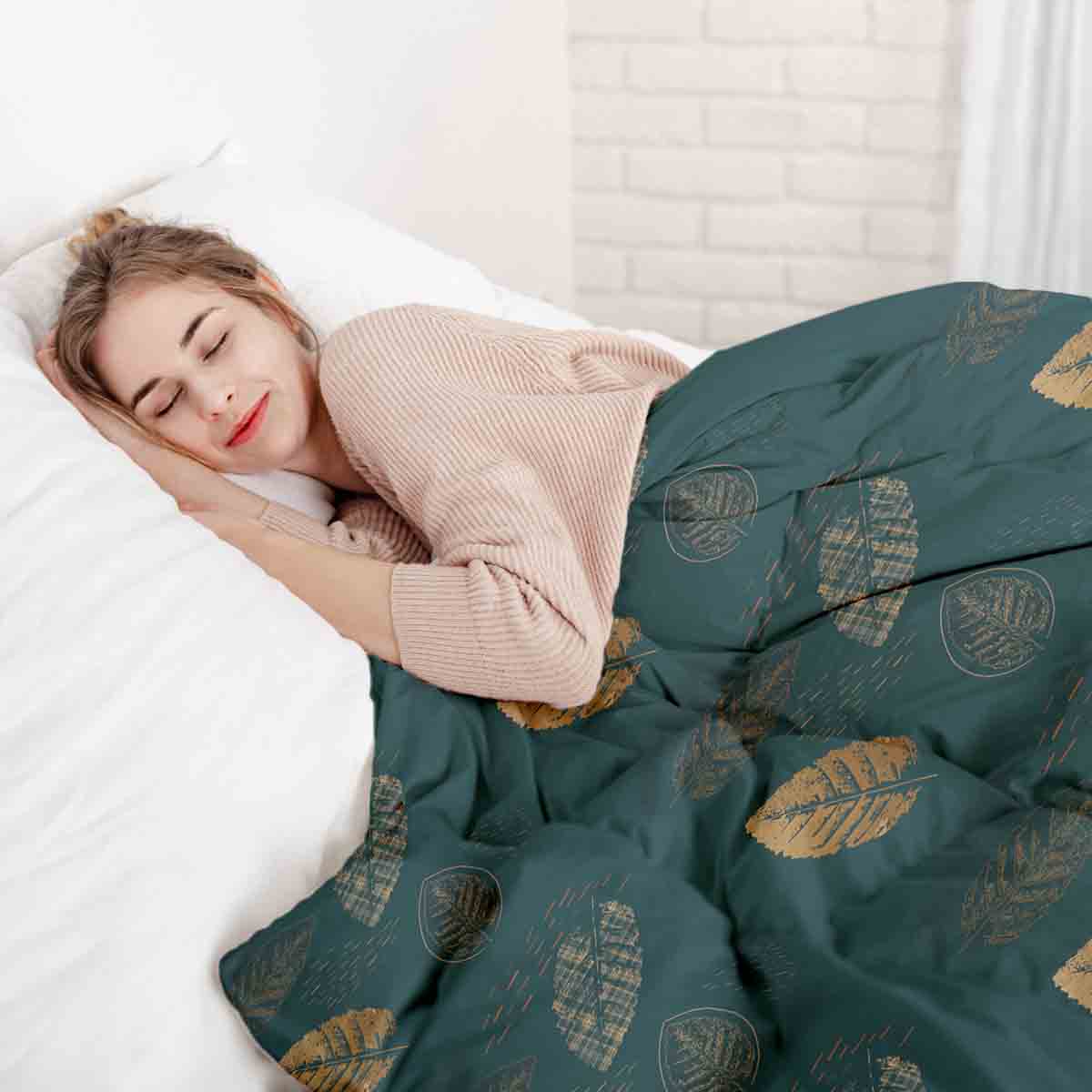 Coperta terapeutica originale - Rivestimento in cotone verde con foglia dorata