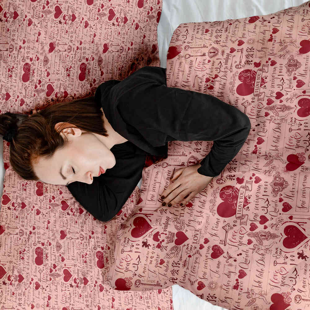 Set di biancheria da letto con coperta terapeutica rosa Ti amo