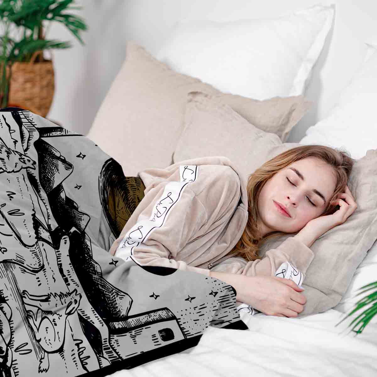 Set di biancheria da letto con coperta terapeutica Lupo e Luna